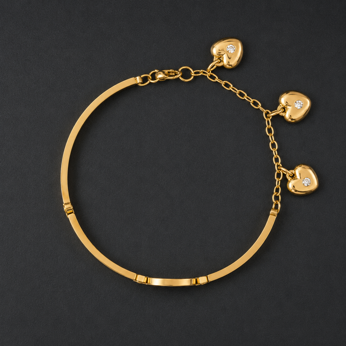 Gold-Tone Heart Charm Bracelet for Women | Elegant Adjustable Chain Bangle with Crystal Accents  Product Description: