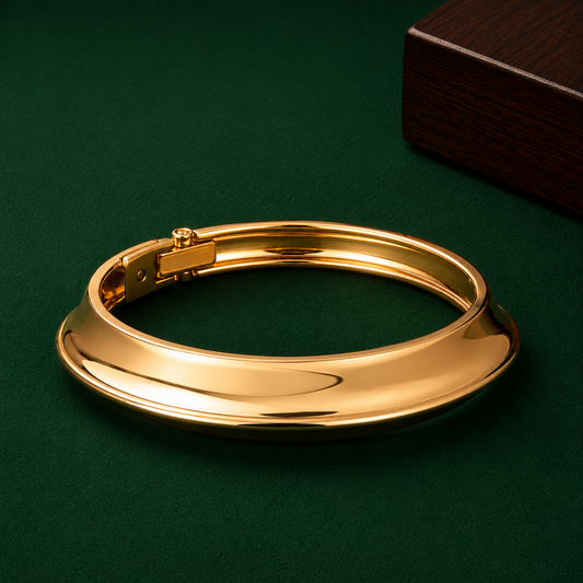 Classic Gold-Tone Hinged Bangle Bracelet for Women | Sleek Minimalist Statement Bracelet