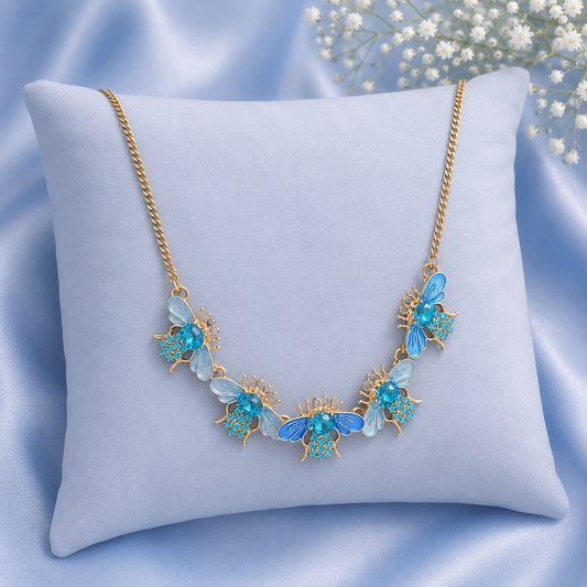 Blue Crystal Bee Statement Necklace