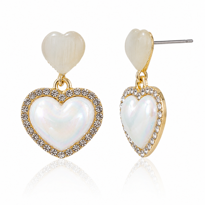 Pearl Heart Drop Earrings for Women | Crystal Heart Statement Earrings | Gold Tone Earrings