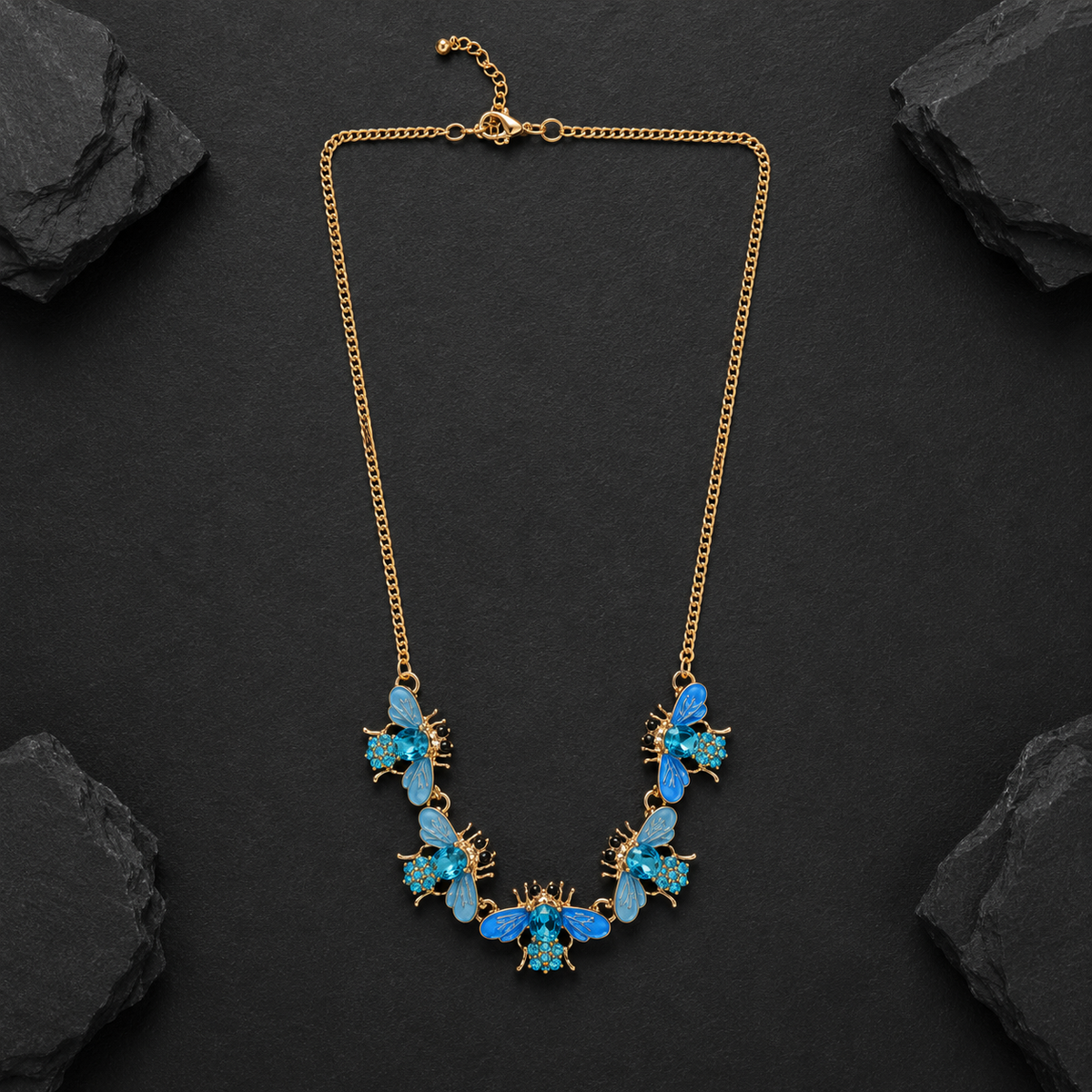 Blue Crystal Bee Statement Necklace