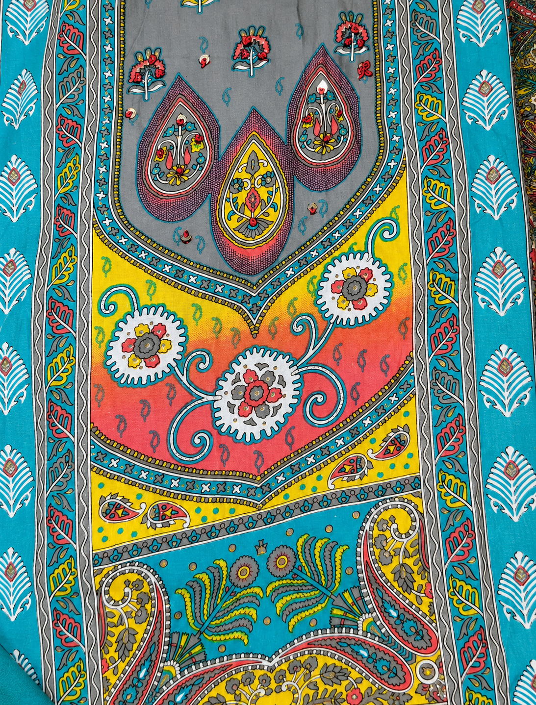 Turquoise Multicolor Digital Print Unstitched Salwar Suit with Printed Dupatta