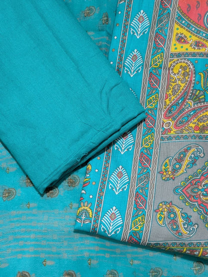Turquoise Multicolor Digital Print Unstitched Salwar Suit with Printed Dupatta