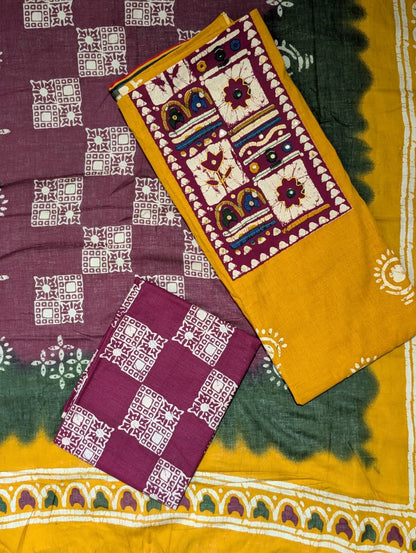 Mustard Yellow Traditional Printed Unstitched Salwar Suit with Designer Dupatta