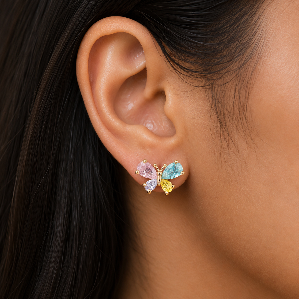 Pastel Butterfly Crystal Stud Earrings for Women | Multicolor Gemstone Butterfly Earrings