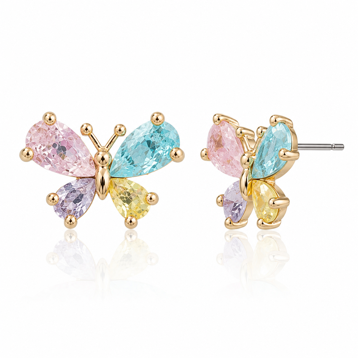 Pastel Butterfly Crystal Stud Earrings for Women | Multicolor Gemstone Butterfly Earrings