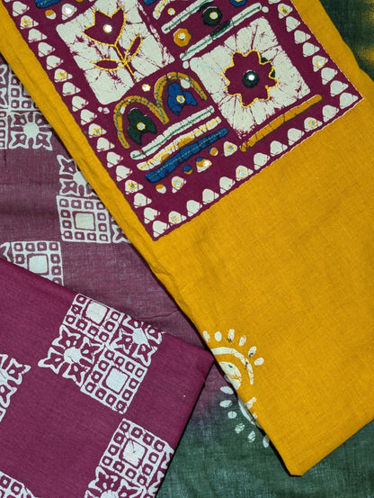 Mustard Yellow Traditional Printed Unstitched Salwar Suit with Designer Dupatta
