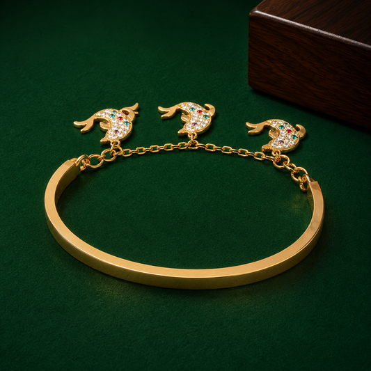 Gold-Tone Dolphin Charm Bracelet for Women | Crystal Studded Designer Bangle