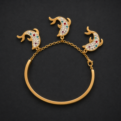 Gold-Tone Dolphin Charm Bracelet for Women | Crystal Studded Designer Bangle