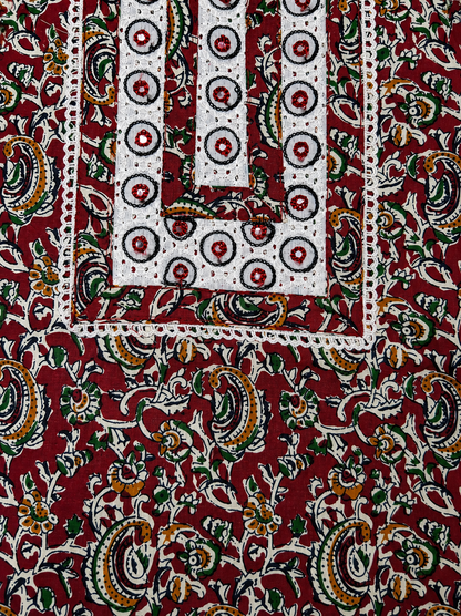 Maroon Floral Print Unstitched Salwar Suit with Ivory Printed Dupatta
