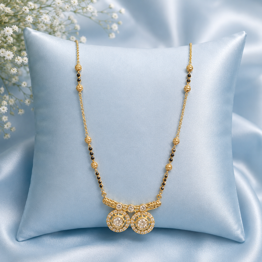 Gold-Tone Crystal Circle Pendant Necklace with Black Bead Accents