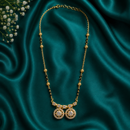 Gold-Tone Crystal Circle Pendant Necklace with Black Bead Accents
