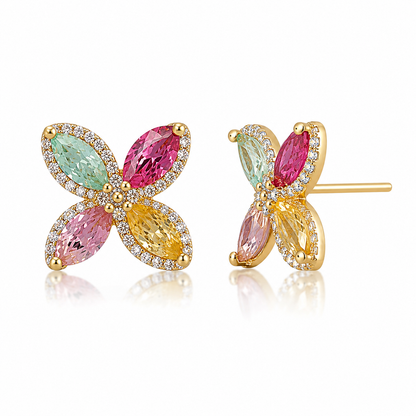 Multicolor Crystal Floral Stud Earrings for Women | Butterfly Petal Designer Earrings