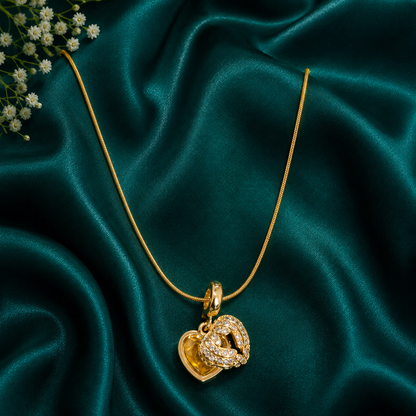 Gold Double Heart Pendant Necklace – Crystal Studded Romantic Charm Necklace