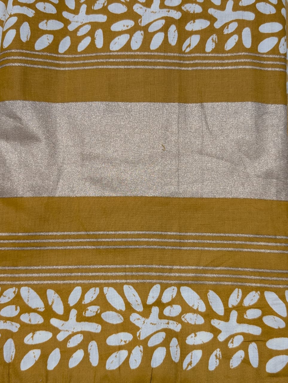 Mustard Yellow Leaf Print Unstitched Salwar Suit with Printed Dupatta
