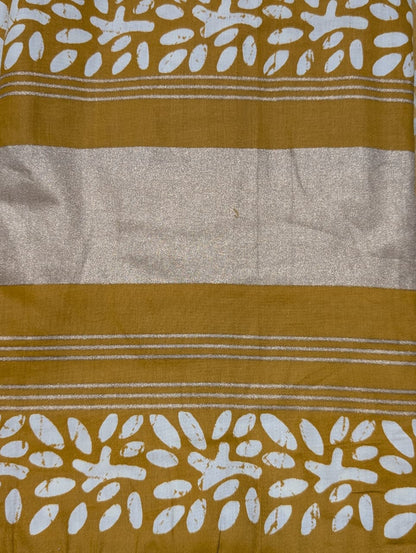 Mustard Yellow Leaf Print Unstitched Salwar Suit with Printed Dupatta