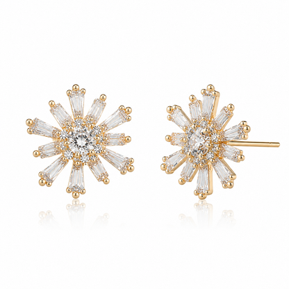 Crystal Sunburst Stud Earrings for Women | Gold Tone Radiant Star Designer Earrings