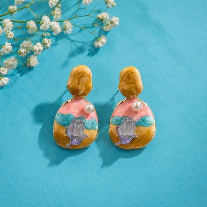 Pastel Ocean Pearl Drop Earrings for Women | Multicolor Resin Statement Earrings