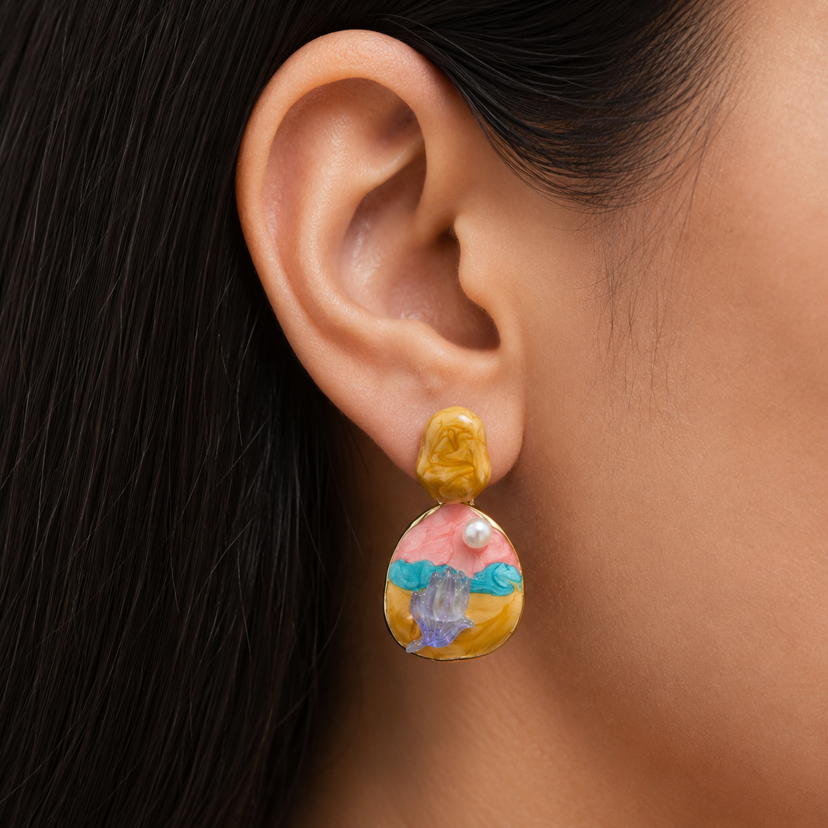 Pastel Ocean Pearl Drop Earrings for Women | Multicolor Resin Statement Earrings