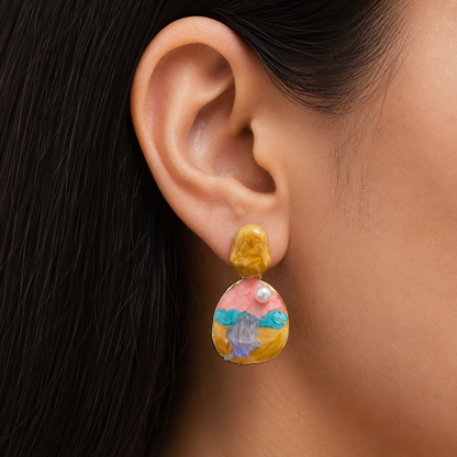 Pastel Ocean Pearl Drop Earrings for Women | Multicolor Resin Statement Earrings