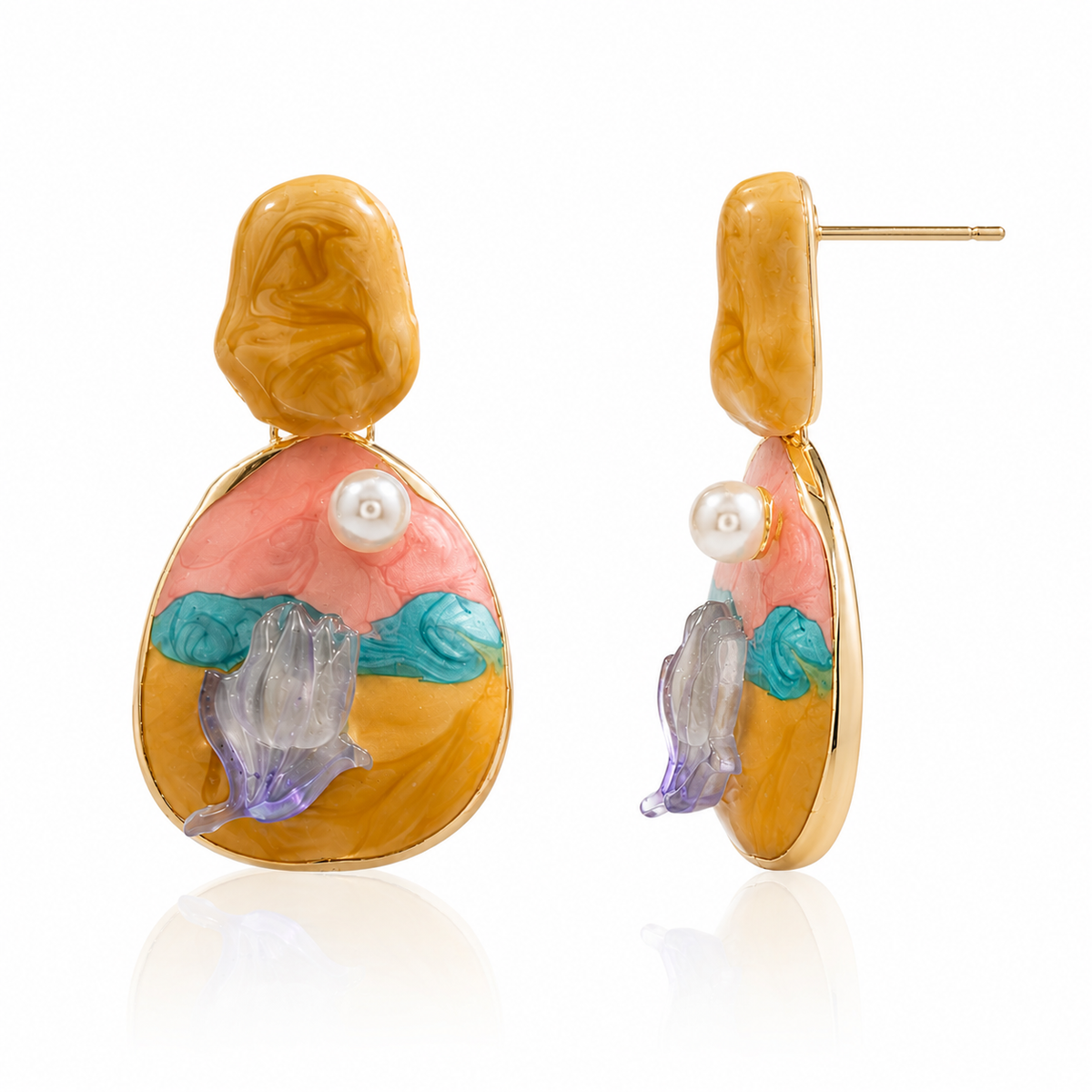 Pastel Ocean Pearl Drop Earrings for Women | Multicolor Resin Statement Earrings