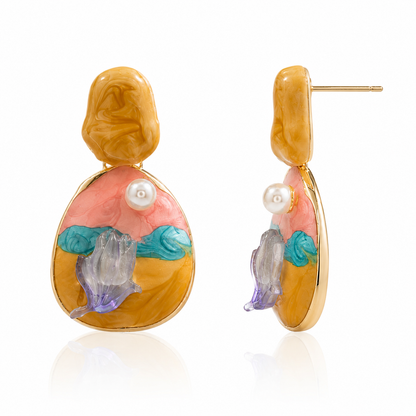Pastel Ocean Pearl Drop Earrings for Women | Multicolor Resin Statement Earrings