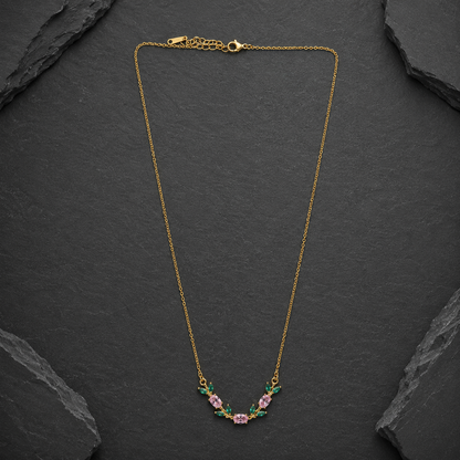 Pink & Emerald Crystal Floral Gold-Tone Necklace for Women