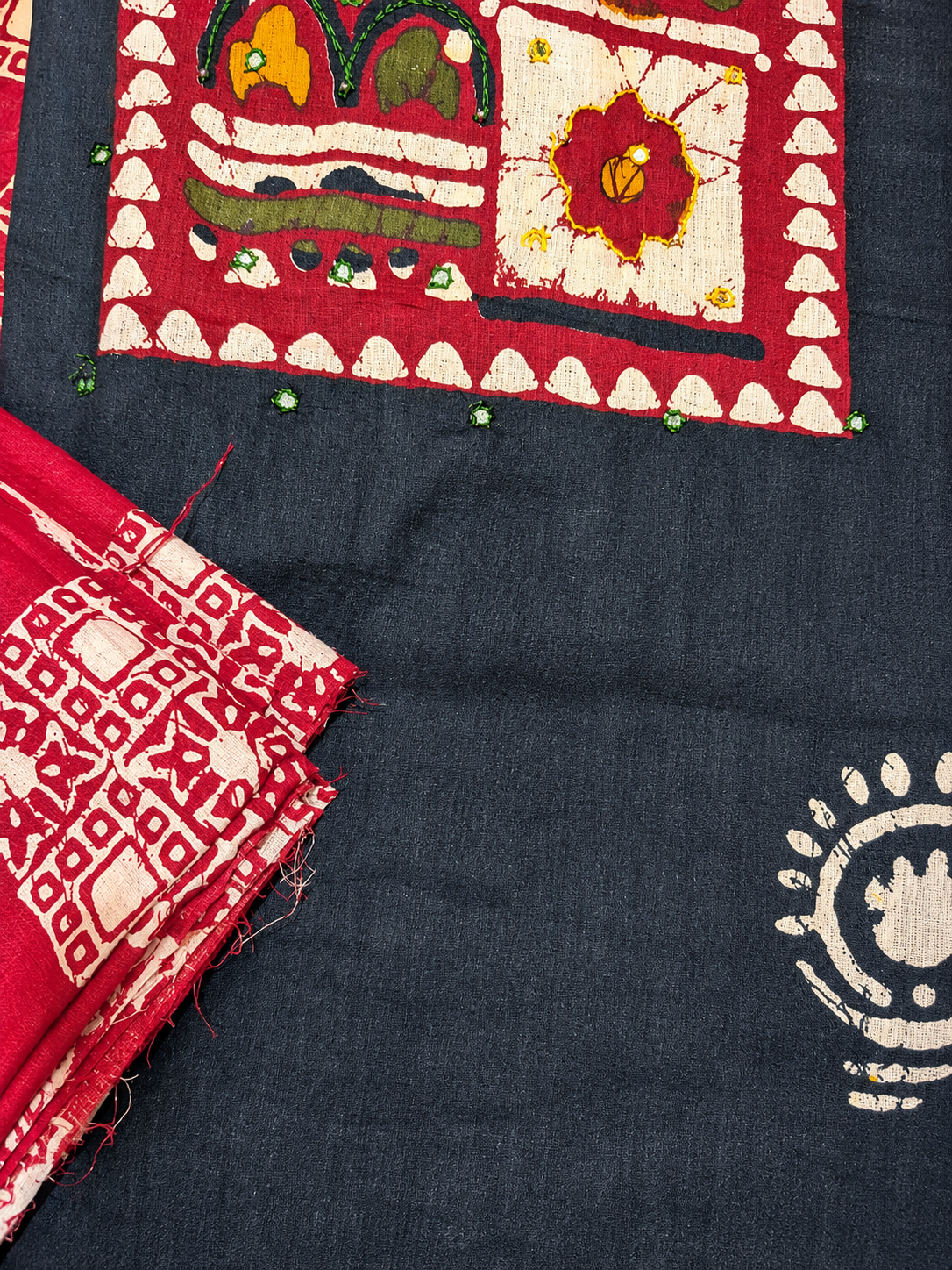 Handcrafted Printed Cotton Suit Set with Artistic Neck Panel & Matching Dupatta