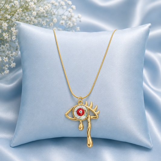 Gold Evil Eye Pendant Necklace – Protective Eye Charm Statement Necklace