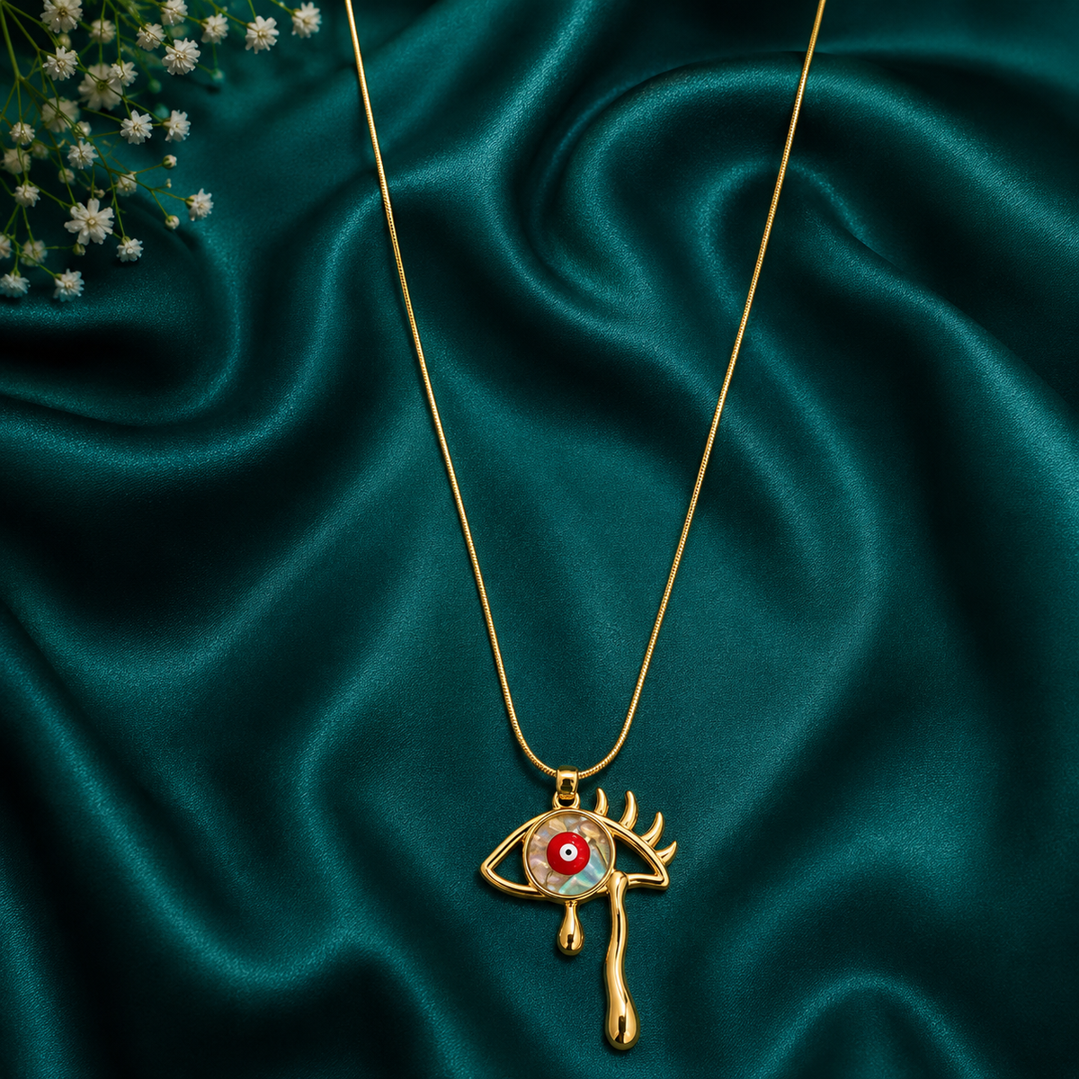 Gold Evil Eye Pendant Necklace – Protective Eye Charm Statement Necklace