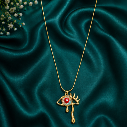 Gold Evil Eye Pendant Necklace – Protective Eye Charm Statement Necklace