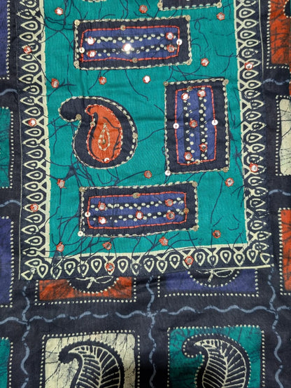 Teal Blue Geometric Print Unstitched Salwar Suit with Designer Dupatta