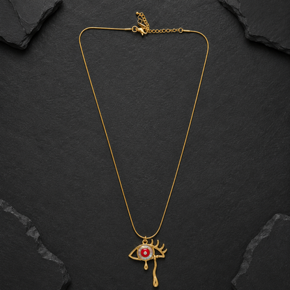 Gold Evil Eye Pendant Necklace – Protective Eye Charm Statement Necklace