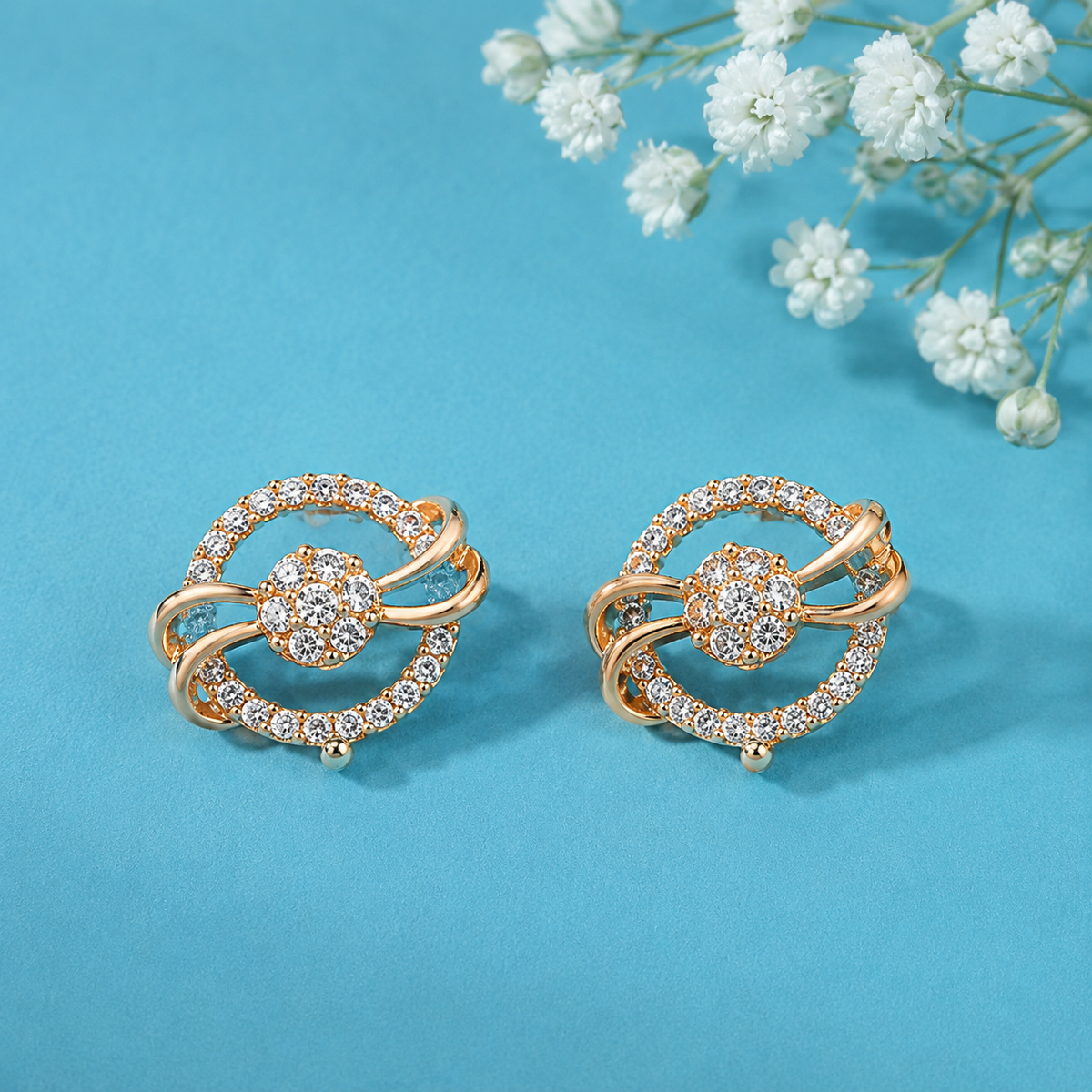 Elegant Floral Circle Stud Earrings for Women | Gold Plated Crystal Stud Earrings | Party & Wedding Jewellery