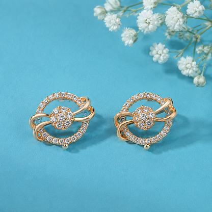 Elegant Floral Circle Stud Earrings for Women | Gold Plated Crystal Stud Earrings | Party & Wedding Jewellery