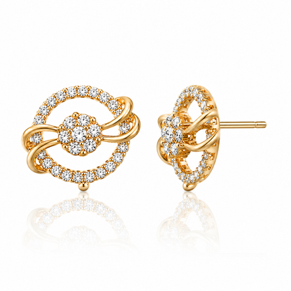 Elegant Floral Circle Stud Earrings for Women | Gold Plated Crystal Stud Earrings | Party & Wedding Jewellery