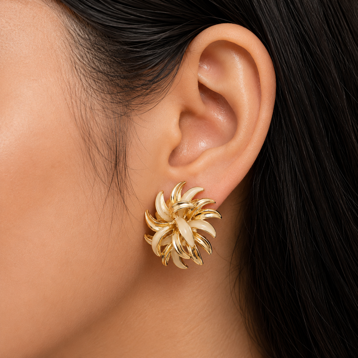 Elegant Floral Enamel Stud Earrings for Women | Gold Tone Statement Flower Earrings | Vintage Party Wear Jewellery