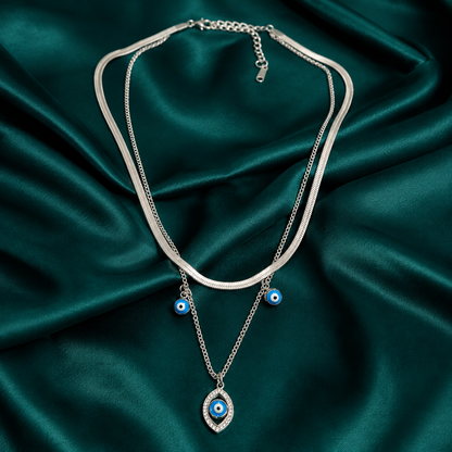 Silver Layered Evil Eye Pendant Necklace
