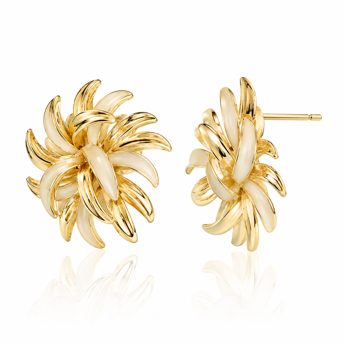 Elegant Floral Enamel Stud Earrings for Women | Gold Tone Statement Flower Earrings | Vintage Party Wear Jewellery