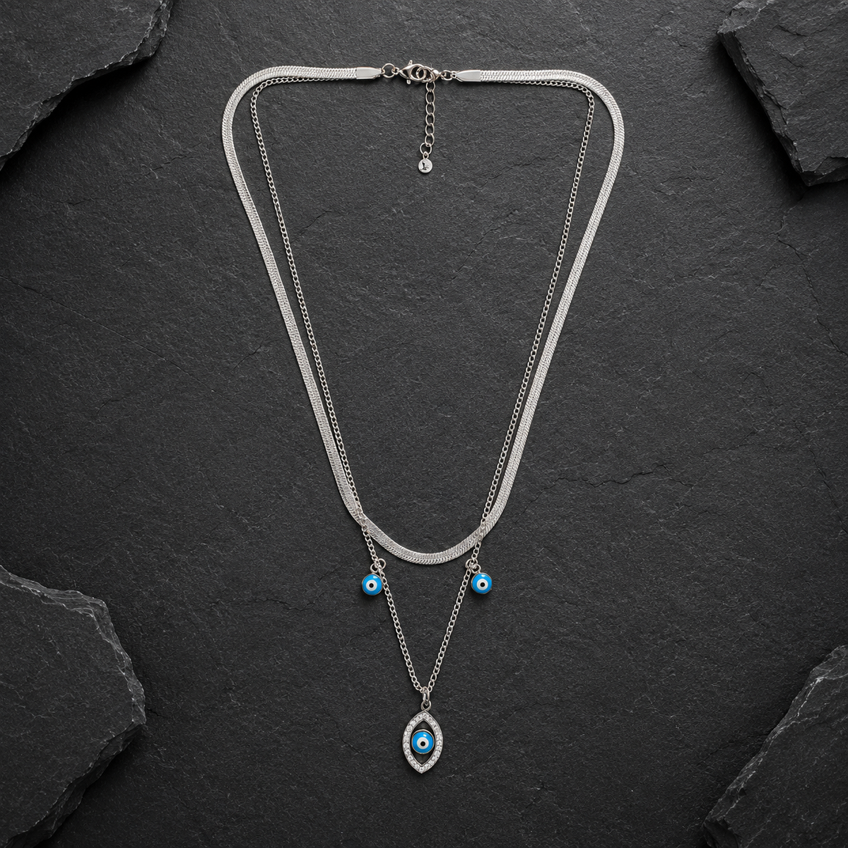 Silver Layered Evil Eye Pendant Necklace