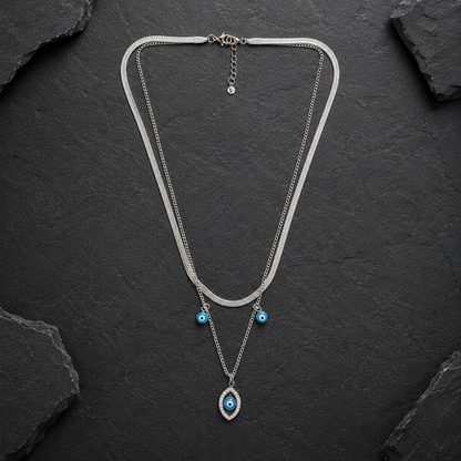 Silver Layered Evil Eye Pendant Necklace