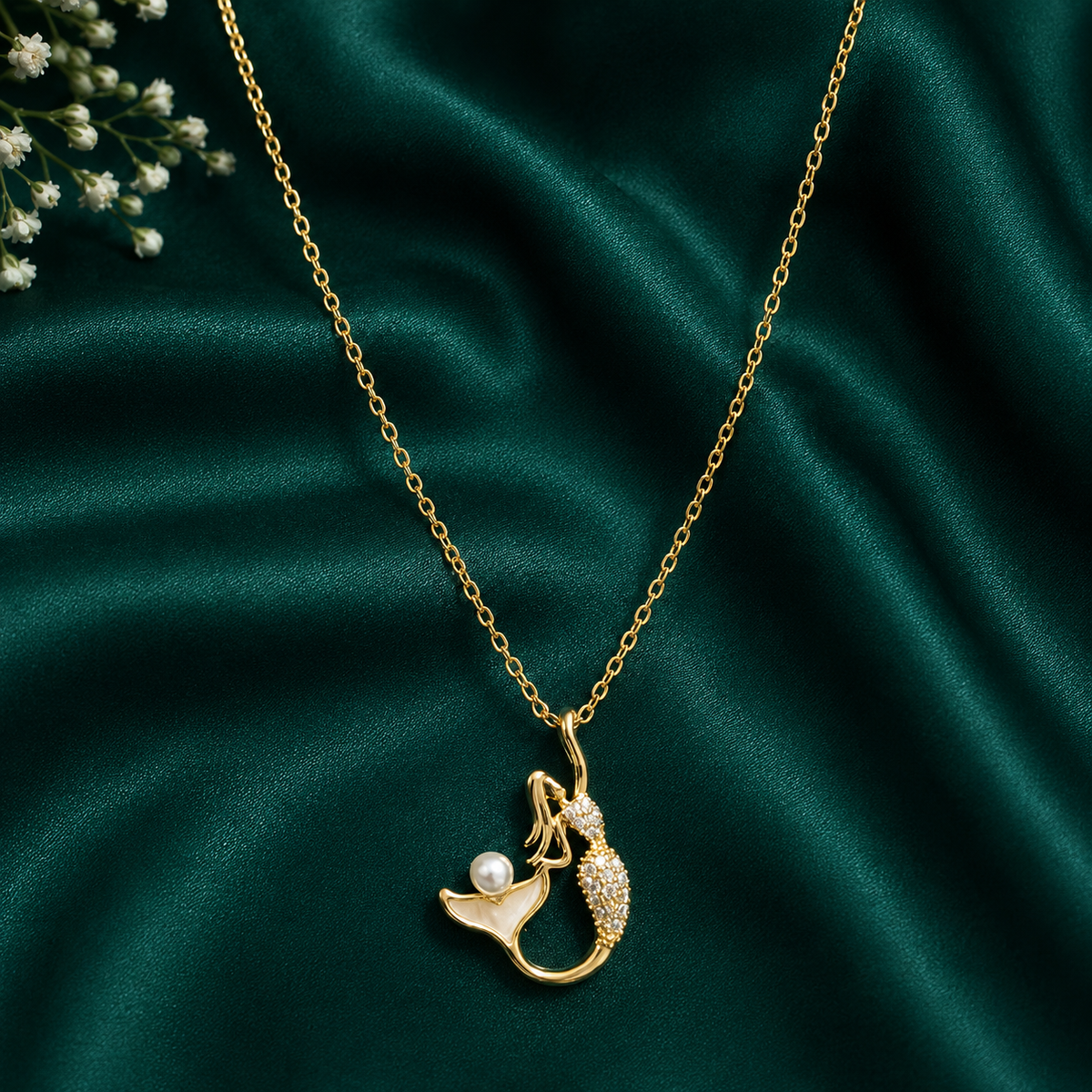 Ocean Pearl Mermaid Pendant Necklace