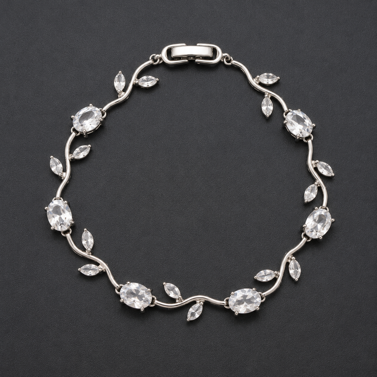 Silver Crystal Leaf Tennis Bracelet for Women | Elegant Zircon Stone Designer Bracelet