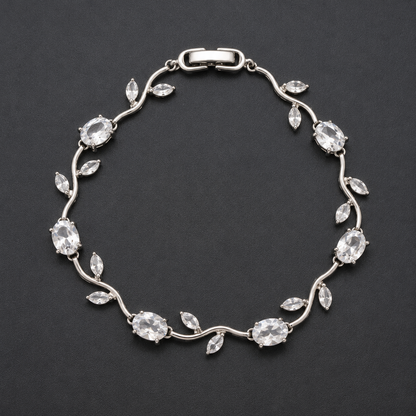 Silver Crystal Leaf Tennis Bracelet for Women | Elegant Zircon Stone Designer Bracelet