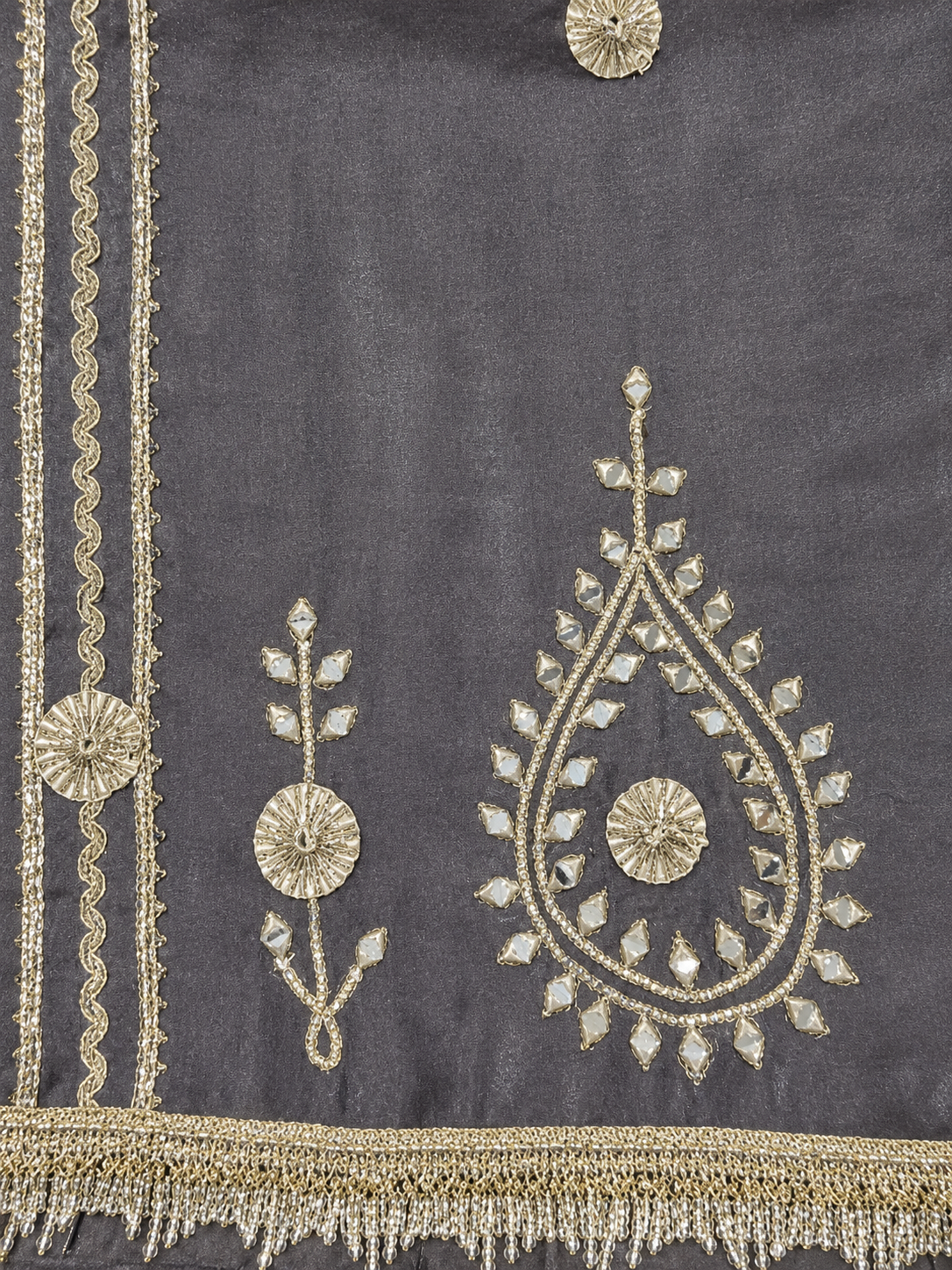 Steel Grey Embroidered Unstitched Salwar Suit with Designer Dupatta