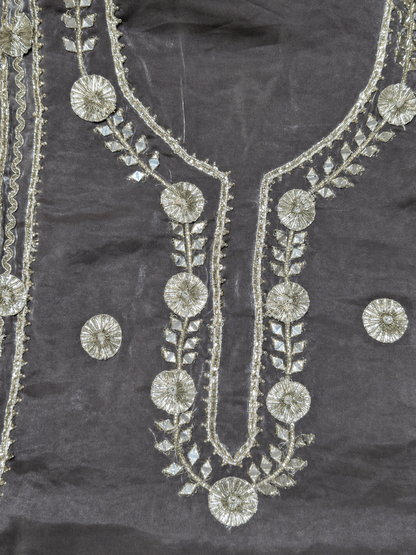 Steel Grey Embroidered Unstitched Salwar Suit with Designer Dupatta