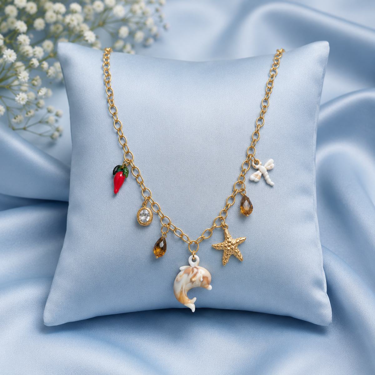 Ocean Charm Gold-Tone Statement Necklace