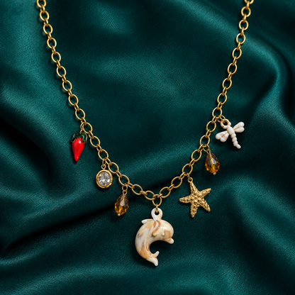 Ocean Charm Gold-Tone Statement Necklace