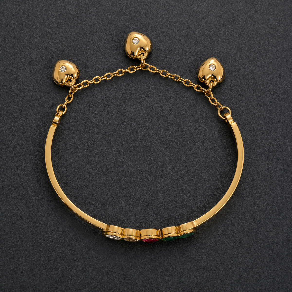 Gold Tone Butterfly Charm Bracelet for Women | Multicolor Crystal Designer Adjustable Bangle