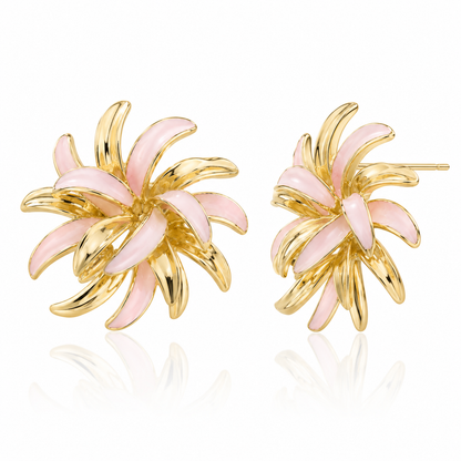 Elegant Pink Floral Enamel Stud Earrings for Women | Gold Tone Statement Flower Earrings | Vintage Party Wear Jewellery